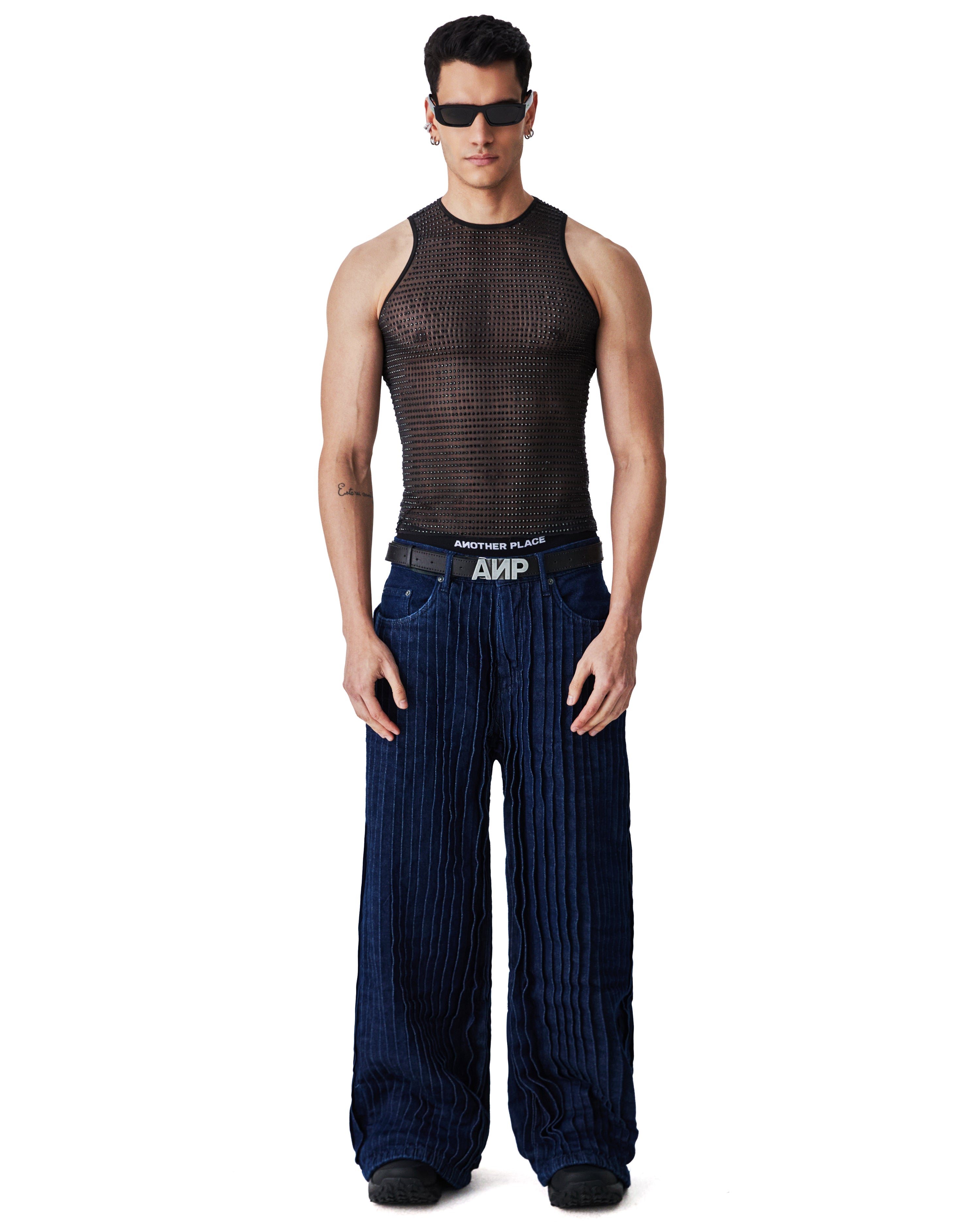 Calça Wide Plissada Blue
