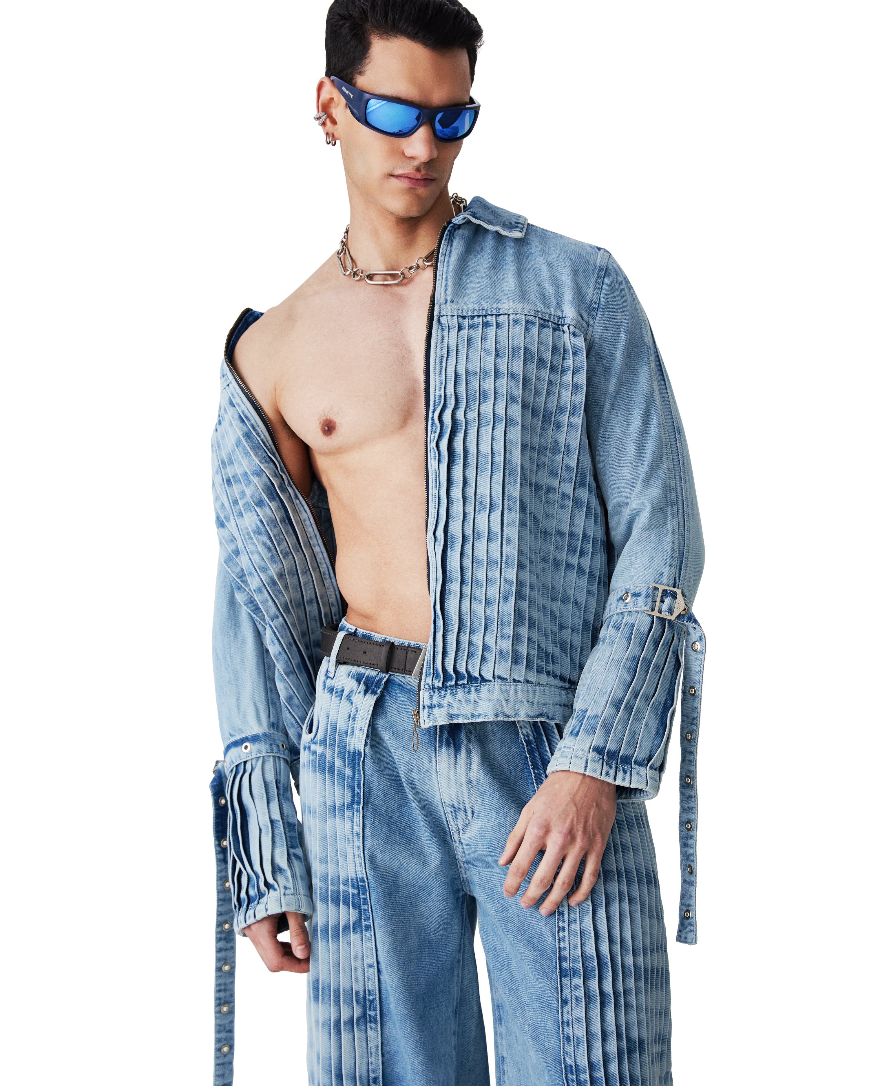 Jaqueta Plissada Light Blue